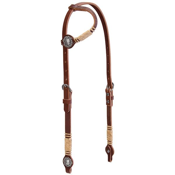 Weaver Leather Harness Leather Flat Sliding Ear Headstall with Conchos and Rawhide Accents - West 20 Saddle Co.