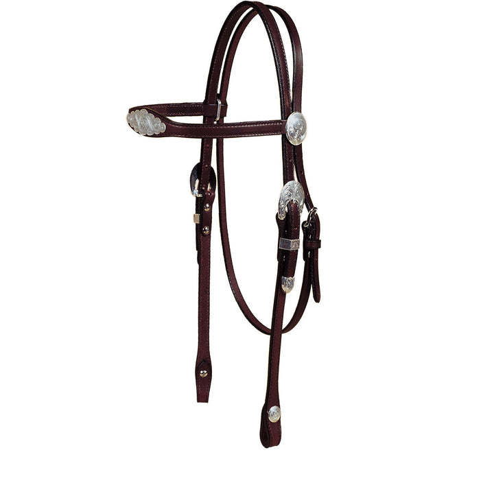Tory Leather Flared Brow Show Headstall With Oklahoma Style Silver - West 20 Saddle Co.