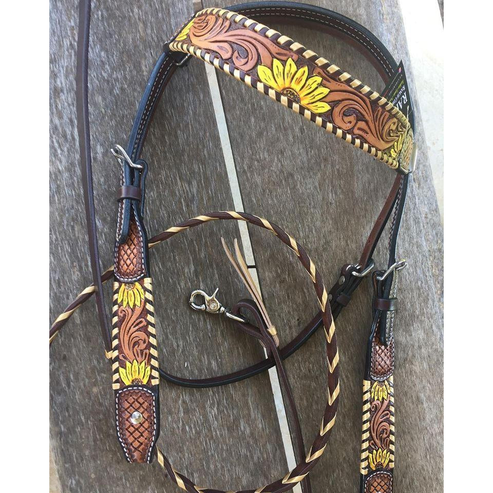 Rafter T Ranch Painted Sunflower Browband Headstall - West 20 Saddle Co.