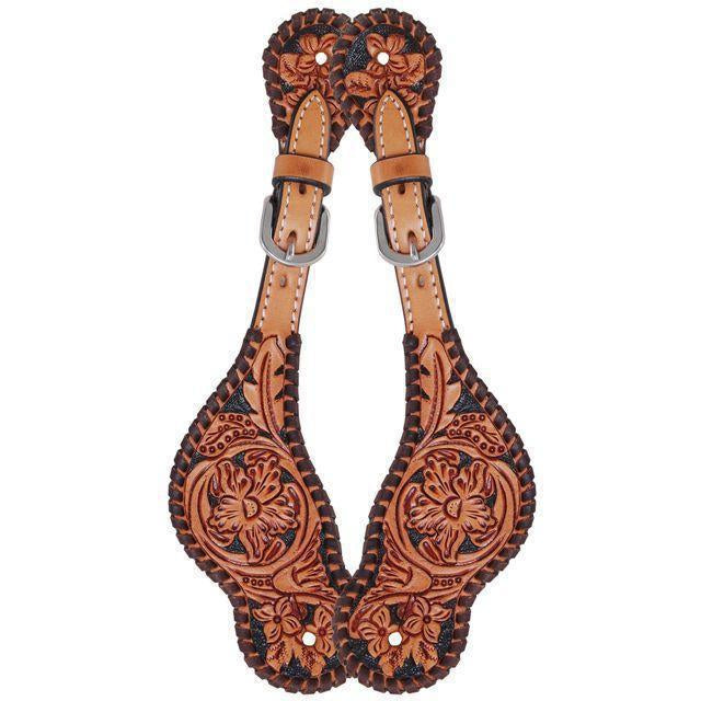 Rafter T Ranch Floral Tooled Spur Straps - West 20 Saddle Co.