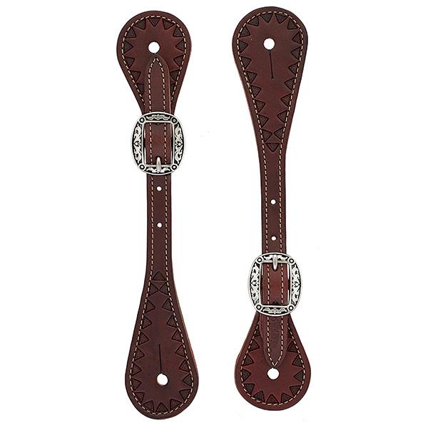 Weaver Leather Youth Hand Tooled Triangle Border Spur Straps, Chestnut - West 20 Saddle Co.