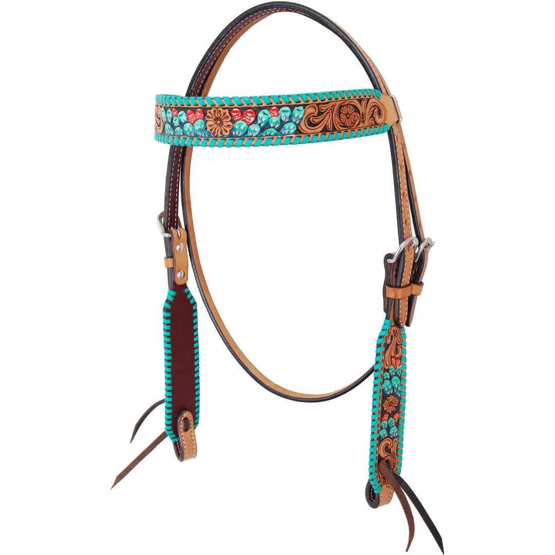 Rafter T Ranch Painted Cactus Browband Headstall - West 20 Saddle Co.