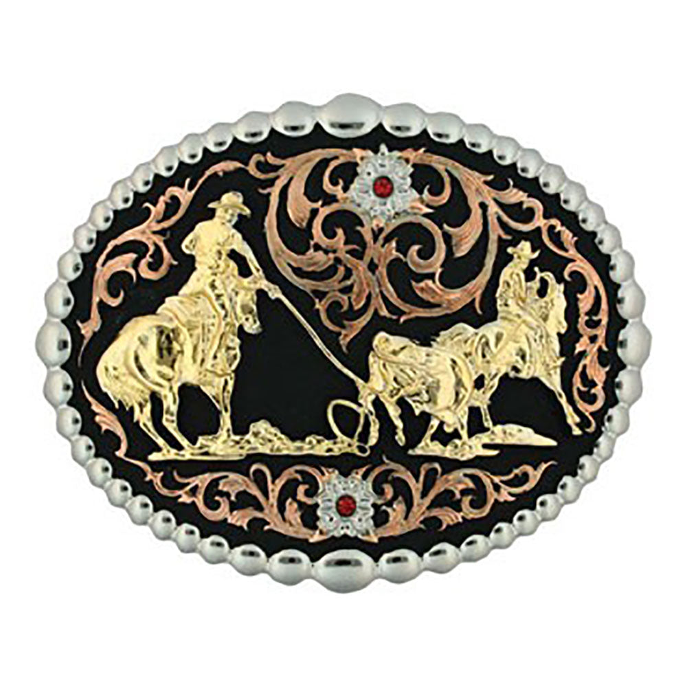 Montana Silversmiths Tri Color Team Roper Belt Buckle