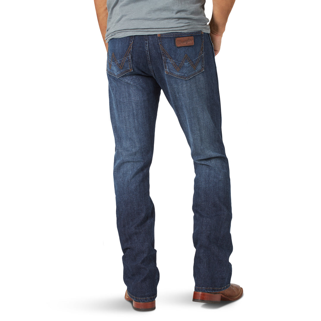 Wrangler men's retro slim fit bootcut jeans in bronc color, showcasing classic denim style and fit.
