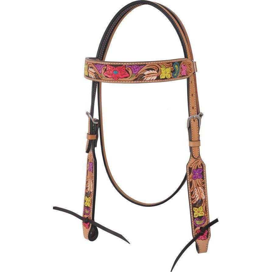 Rafter T Ranch Hand Painted Floral Browband Headstall - West 20 Saddle Co.