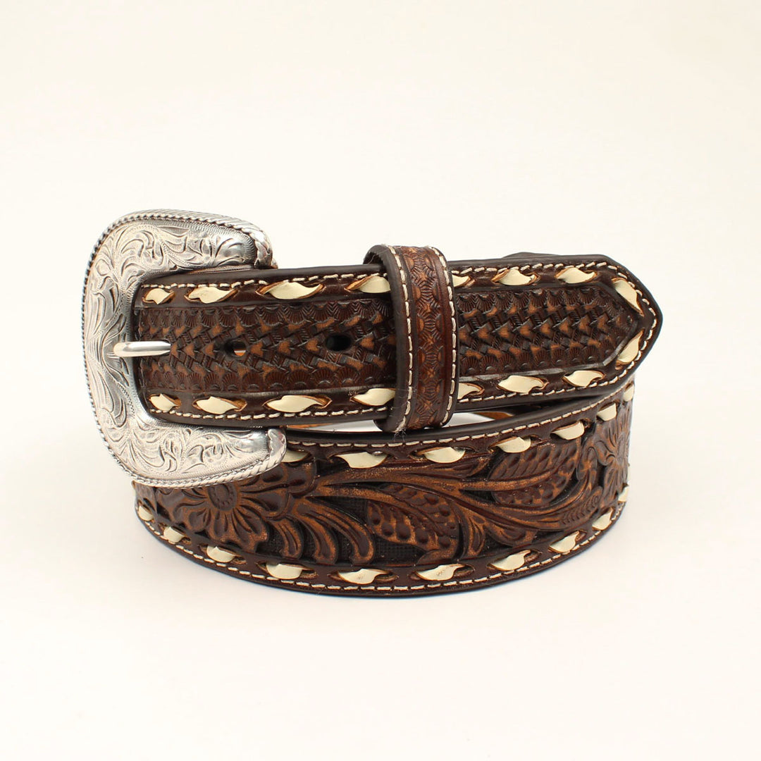 Ariat Brown Floral Tooled and Buckstitched Tapered Belt