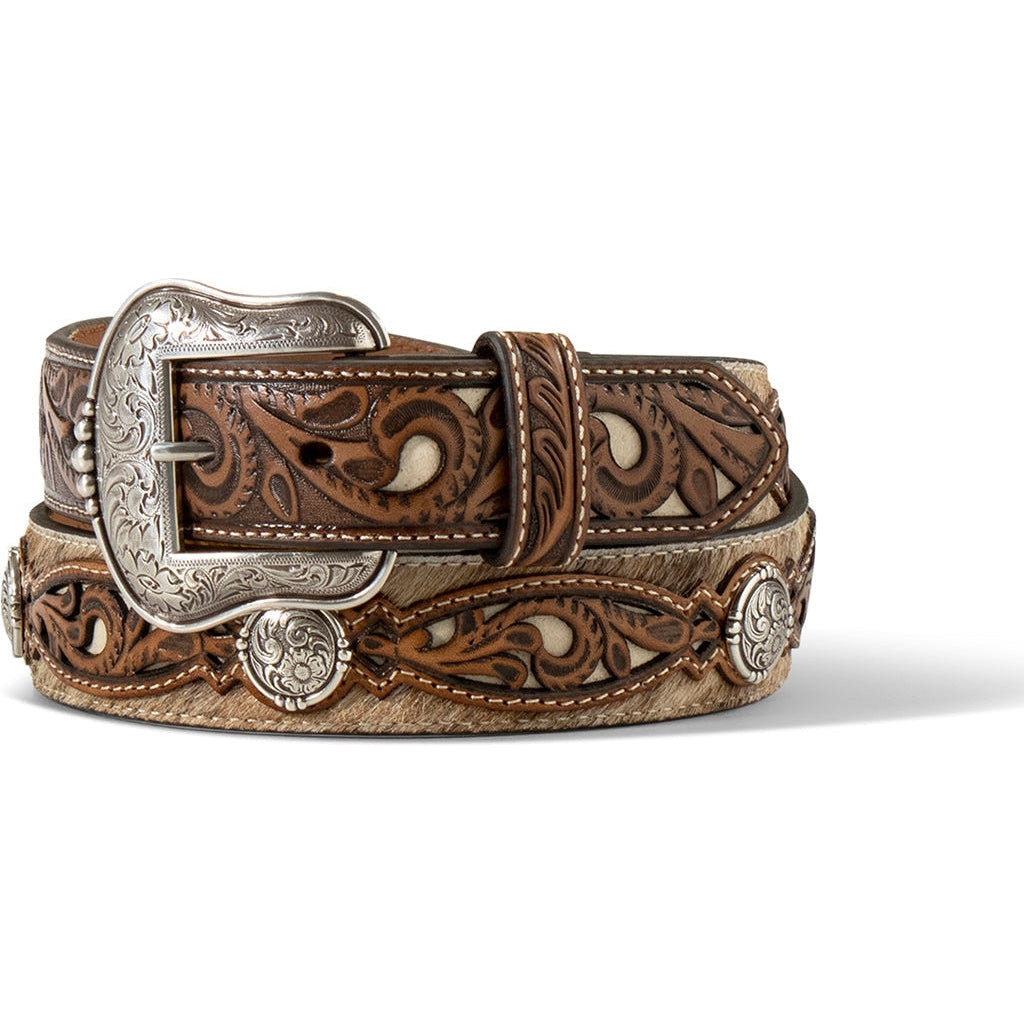 Ariat Tan Calf Hair with Scalloped Overlay Western Belt