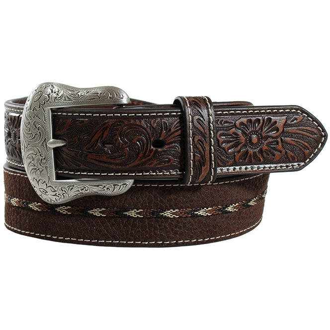 Ariat Braided Stripe and Tooled Tabs Brown Western Belt