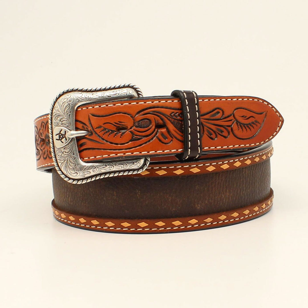 Ariat Tooled and Buck Laced Leather Belt