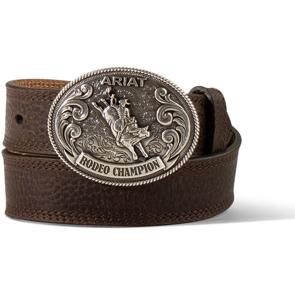 Ariat Youth Dark Brown Leather Belt with Bull Rider Buckle
