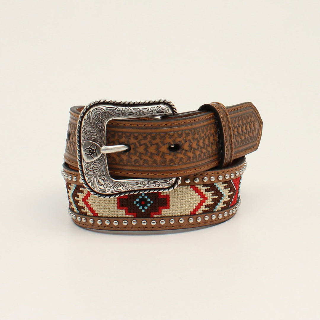 Ariat Kid's Brown Basketweave with Aztec and Studs Western Belt