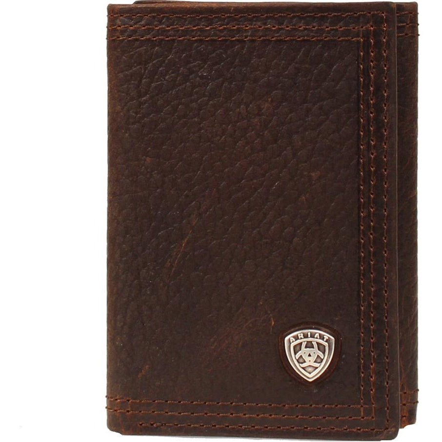 Ariat Rowdy Brown Leather Trifold Wallet with Concho
