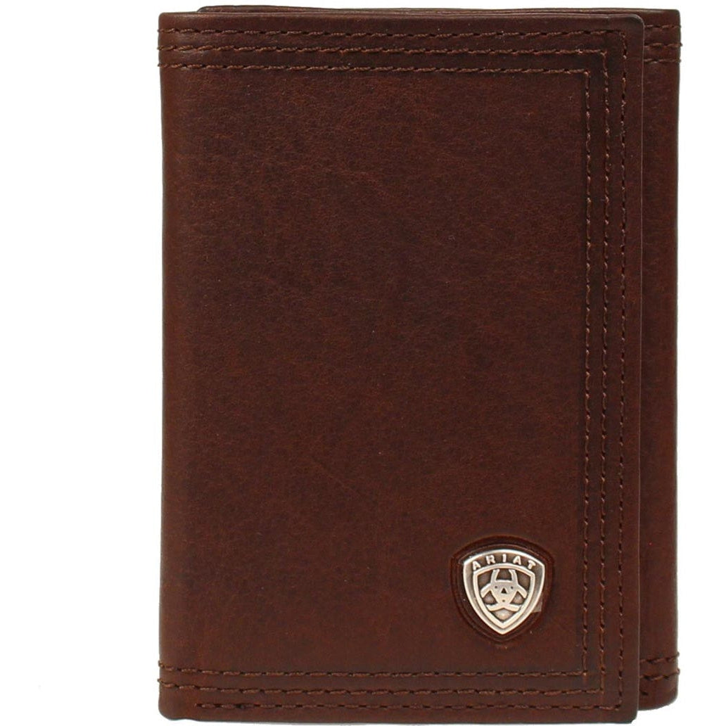 Ariat Dark Copper Leather Trifold Wallet with Concho