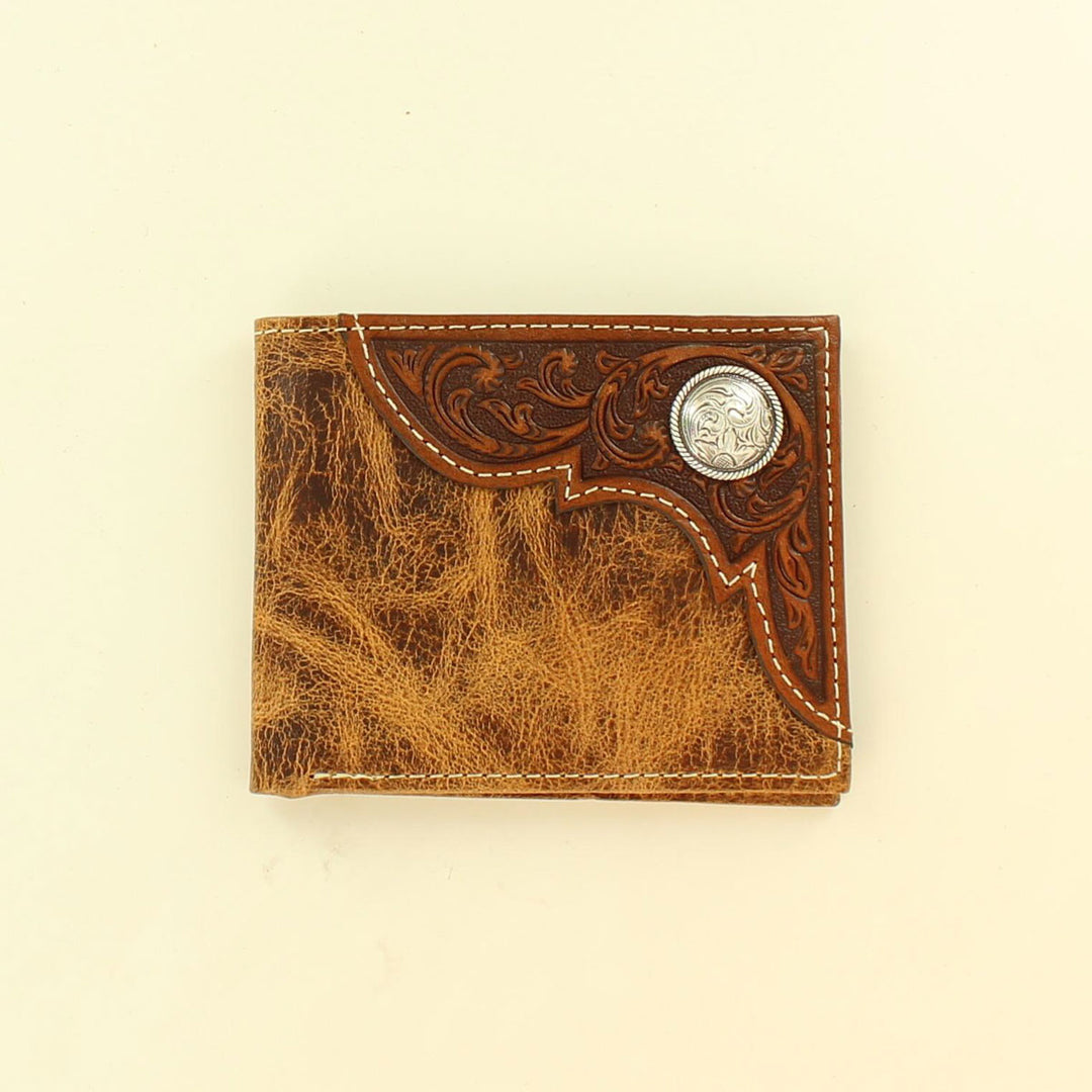 Ariat Distressed Tan Tooled Overlay Bifold Wallet