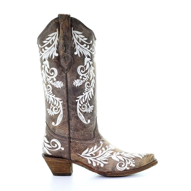 Corral Women's Brown and White Embroidery Boot