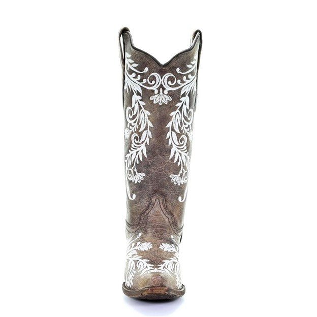 Corral Women's Brown and White Embroidery Boot