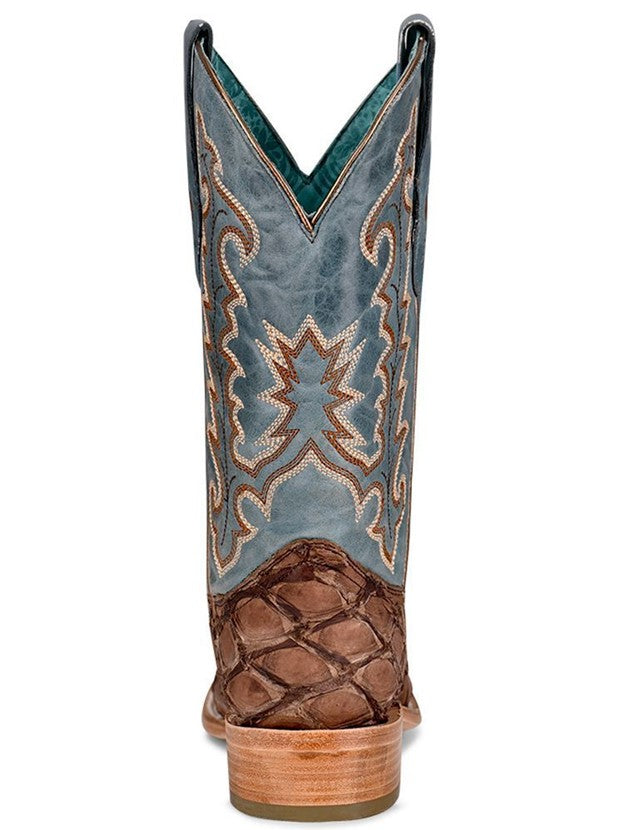 Corral Women's Brown and Blue Pirarucu Fish Cowboy Boot