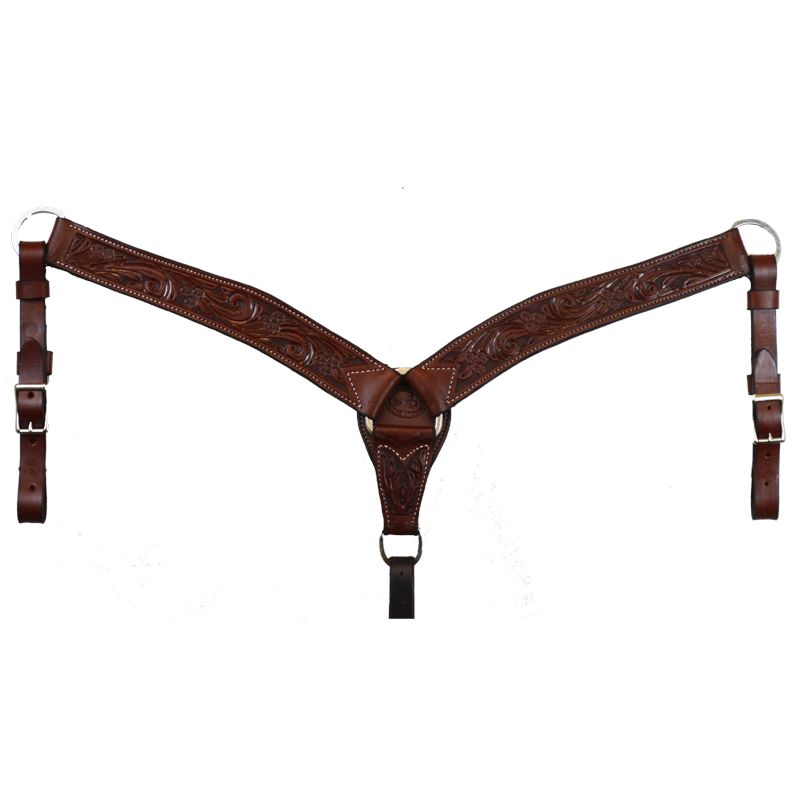 2" Breast Collar Oiled Floral Tooled