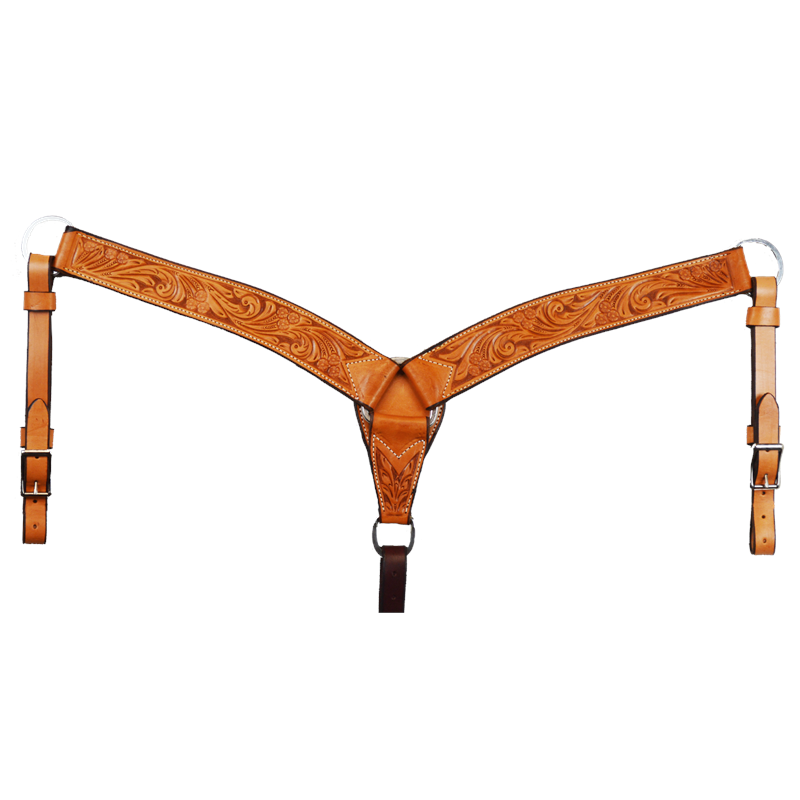 2" Breast Collar Natural Floral Tooled