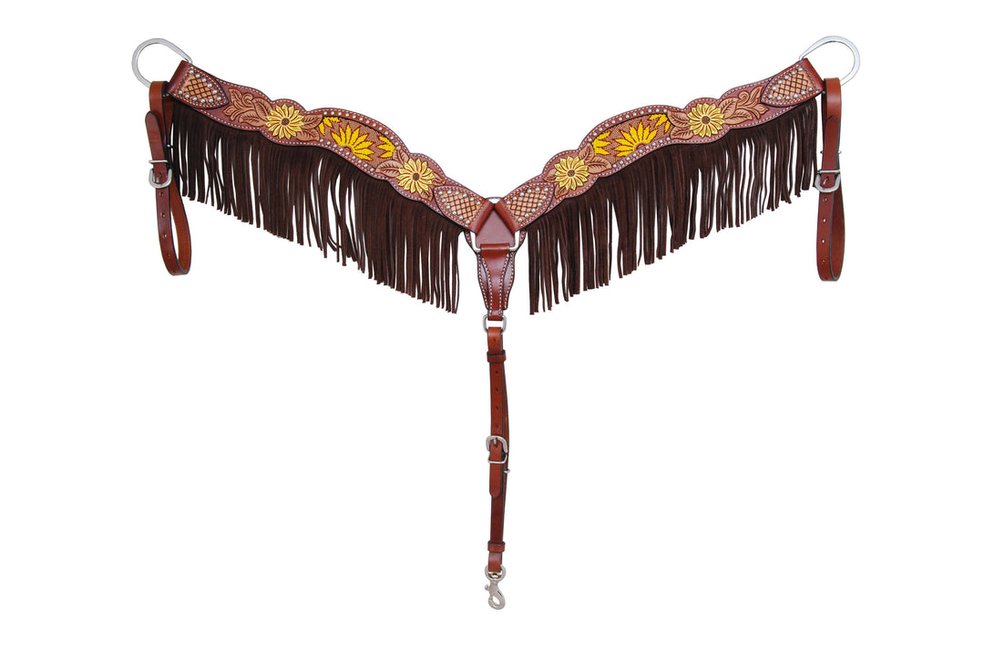 Rafter T Beaded Sunflower Collection Breast Collar with Fringe