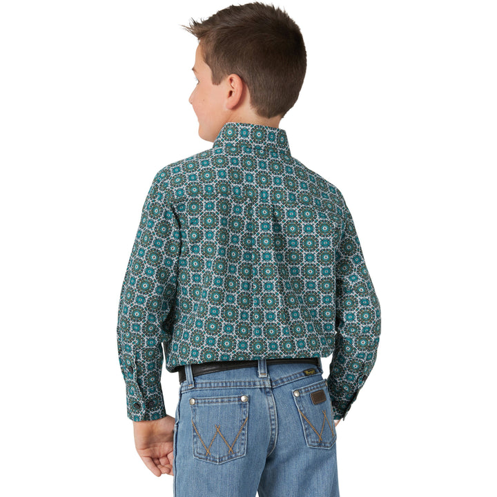 Wrangler Boy's Classic Long Sleeve Button-Down Shirt-Turquoise