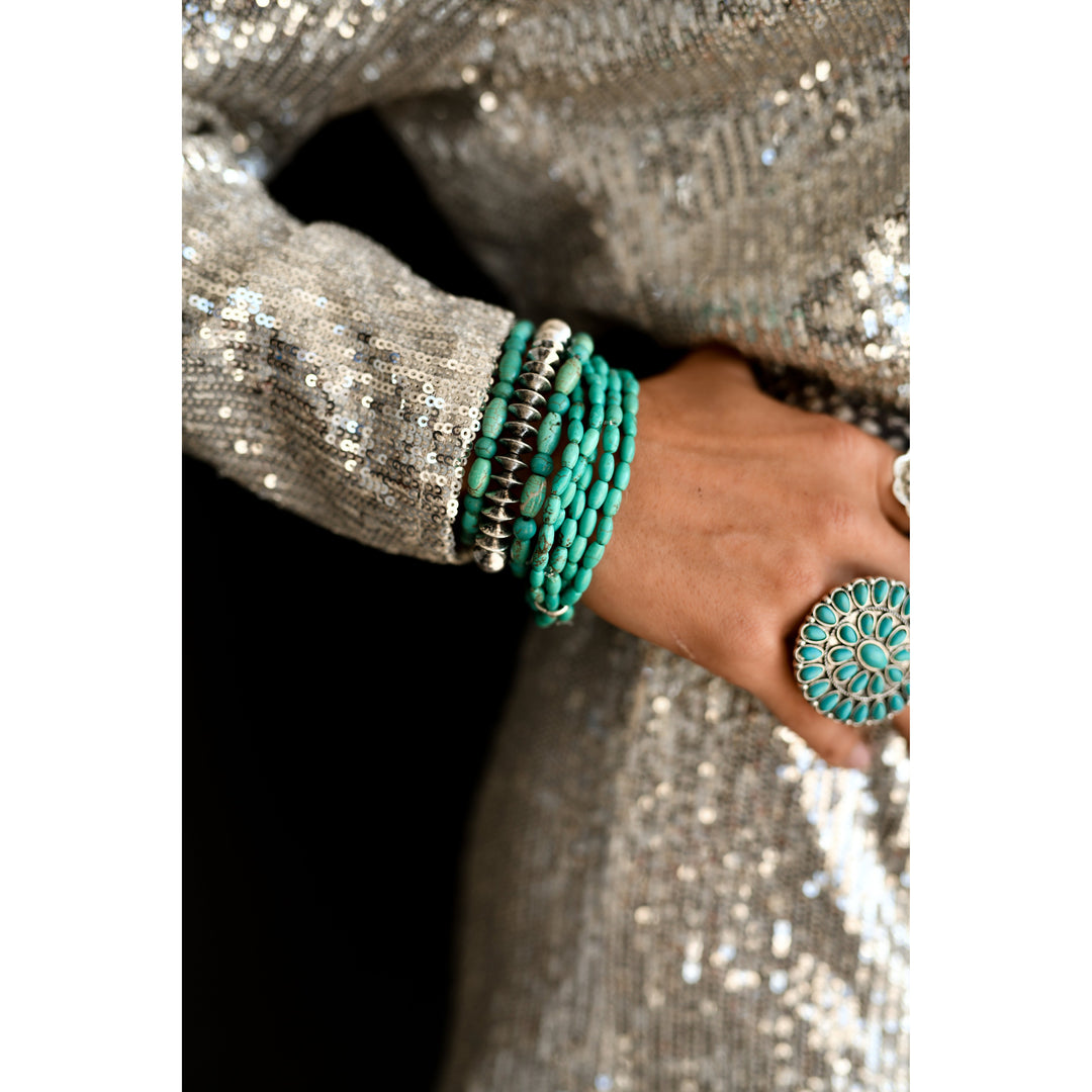 West and Co Turquoise and Silver Disc Stretch Bracelet