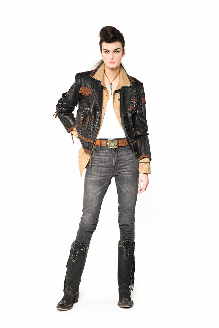 Double D Ranchwear Buffalo Chase Biker Jacket