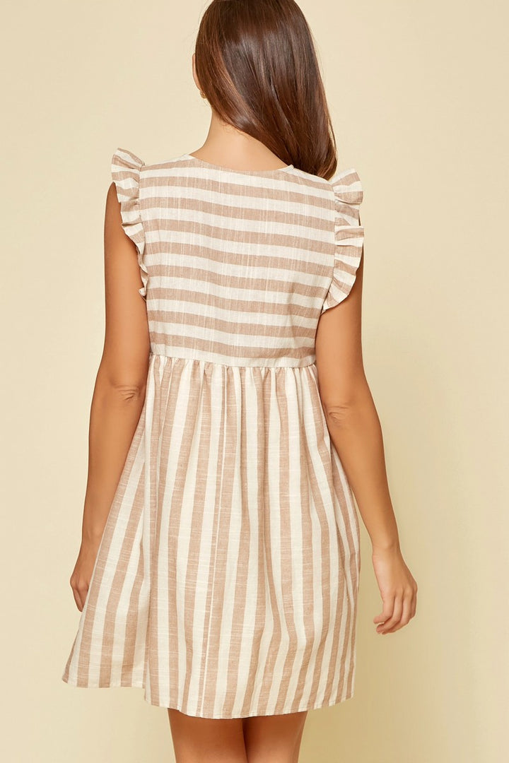 Andree Striped Taupe Babydoll Dress