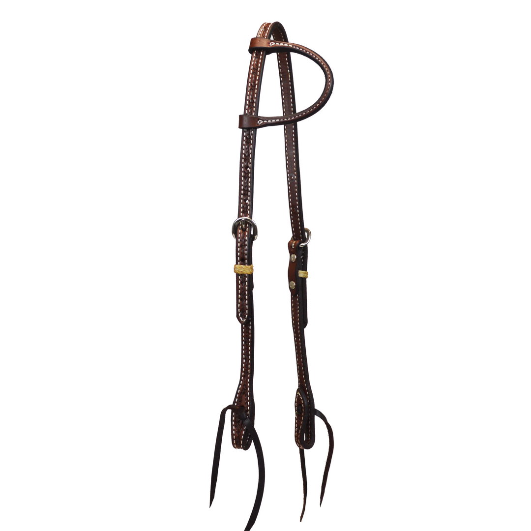 Oiled Barbwire Tooled Slip Ear Headstall