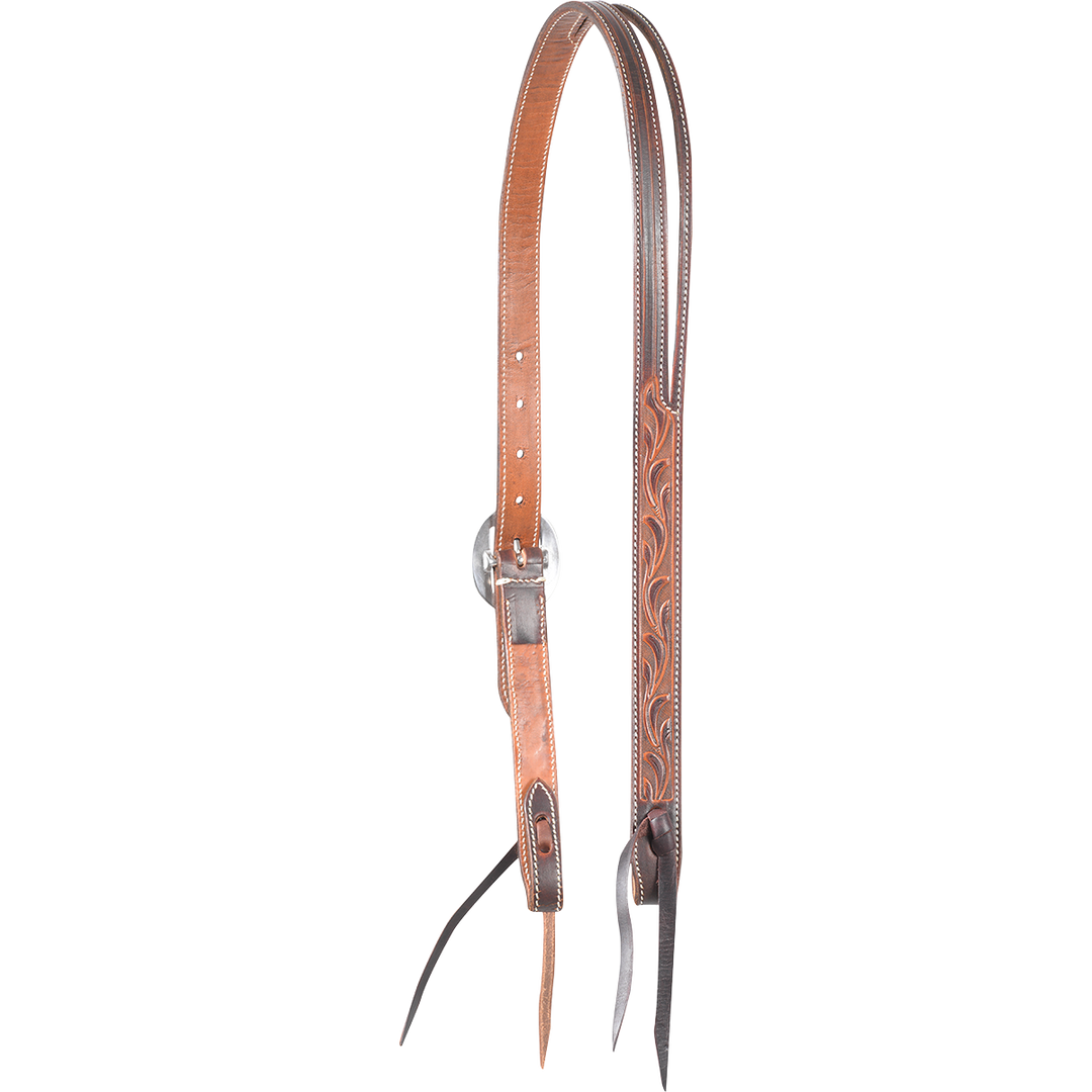Martin Weathered Antique Ranahan Western Headstall with leaf tooling and silver accents, showcasing intricate craftsmanship.