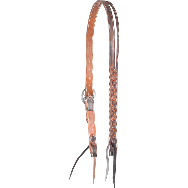 Martin Weathered Antique Ranahan Western Headstall with leaf tooling and silver accents, showcasing intricate craftsmanship.