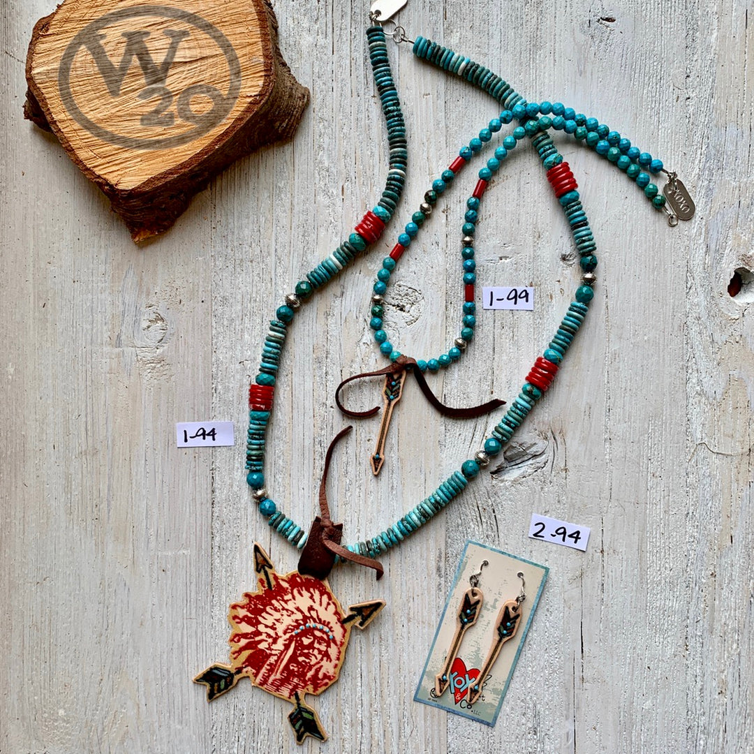Follow Your Arrow Necklaces and Earrings Collection with Turquoise and Leather