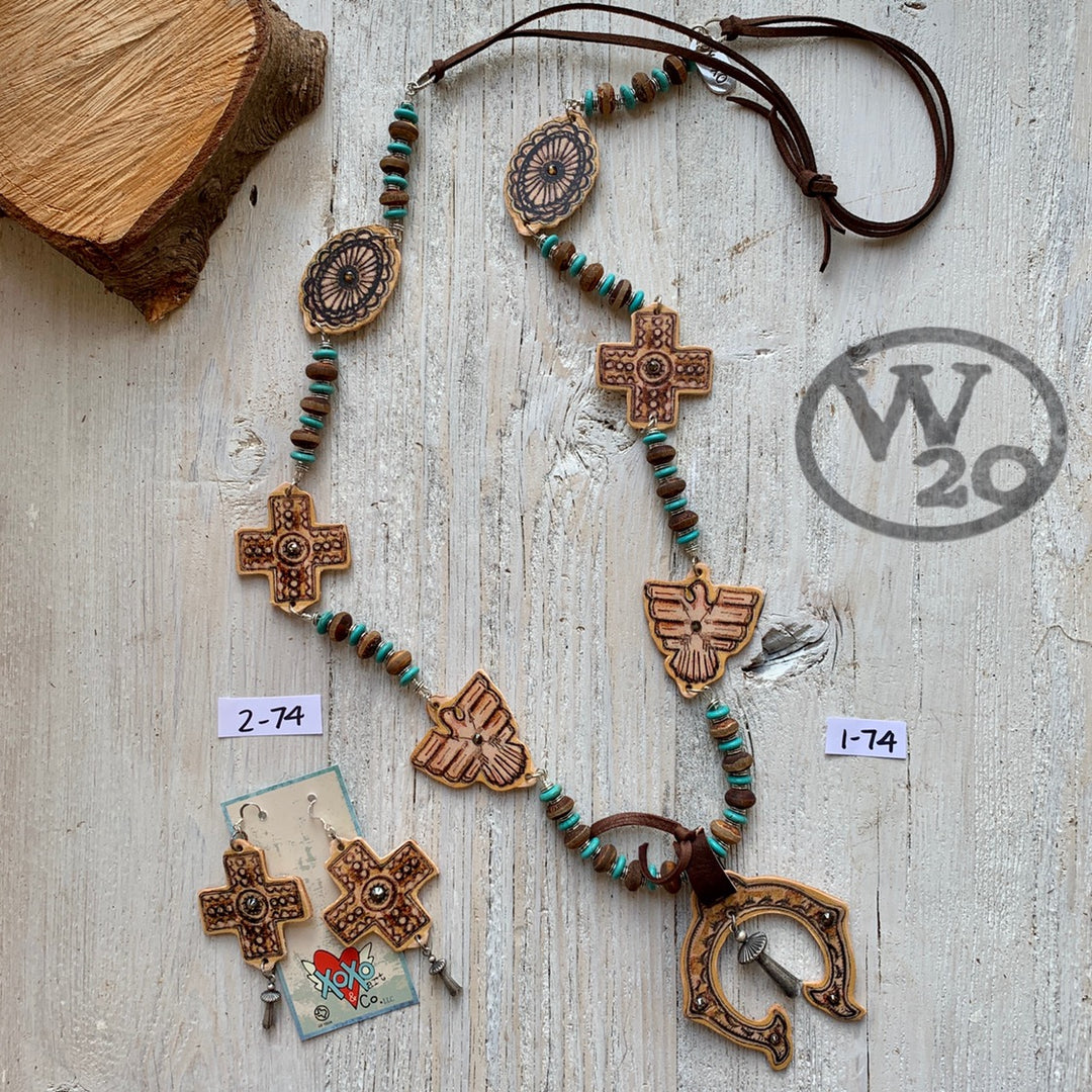 Peyote Squash Blossom Necklace and Cross Earrings