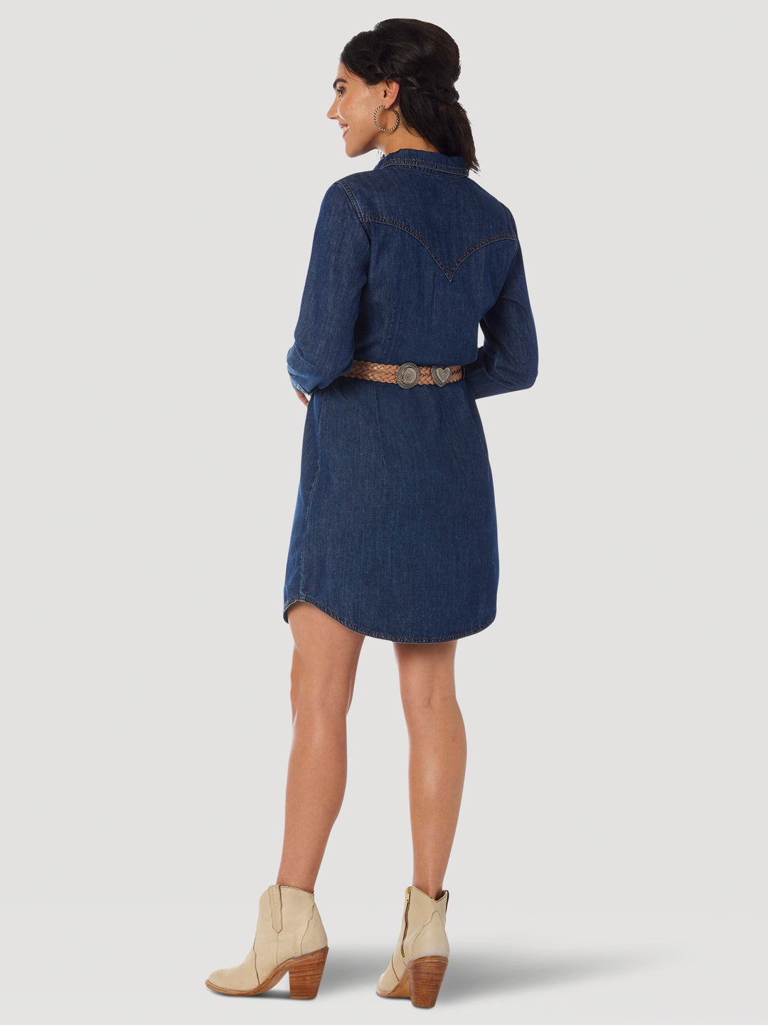 wrangler denim shirt dress Wrangler Women's Scallop Yoke Denim Western Snap Shirt Dress Black M