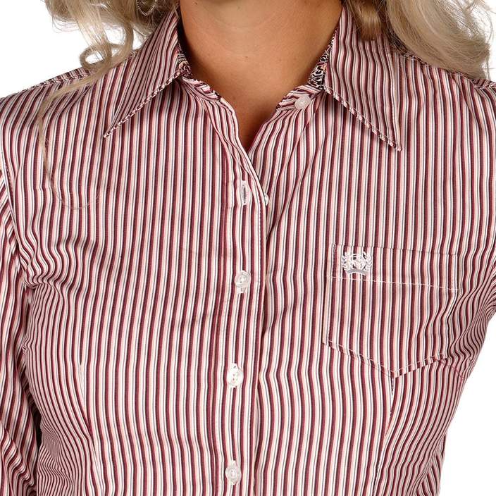Cinch Women's Fuchsia/Maroon Stripe Long Sleeve Button Up Shirt