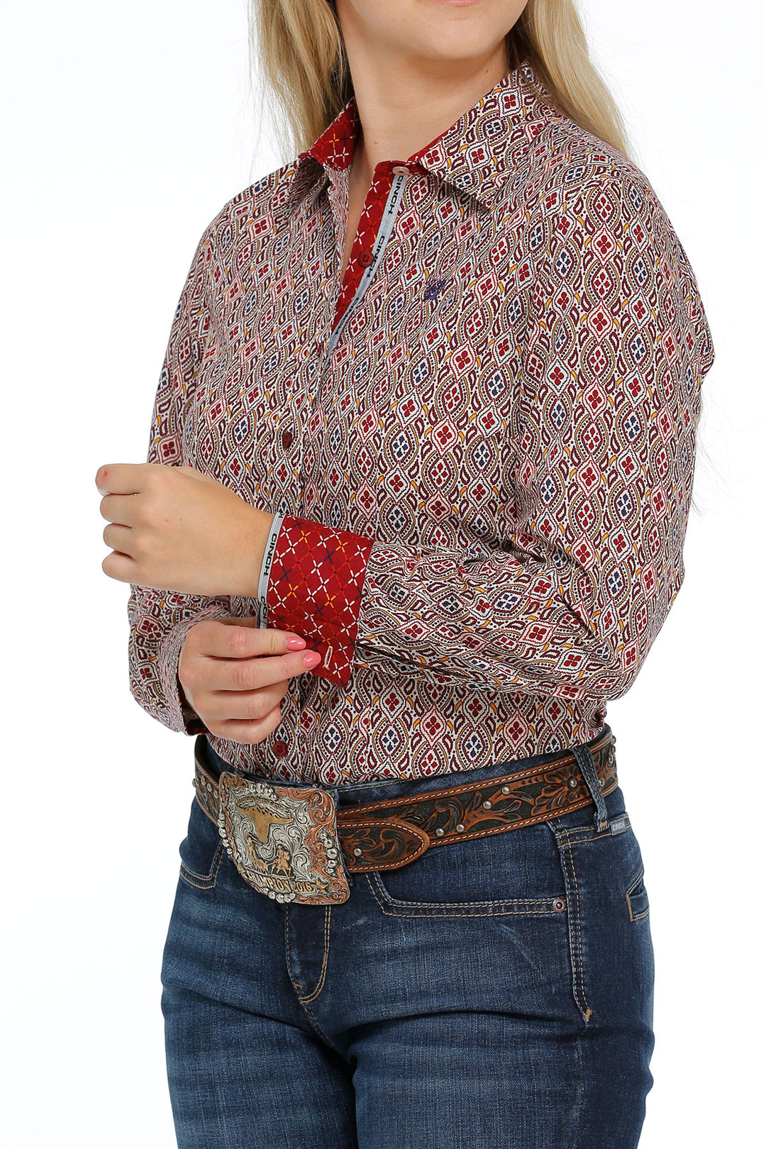 Cinch Women's Cream and Red Button Down Western Shirt