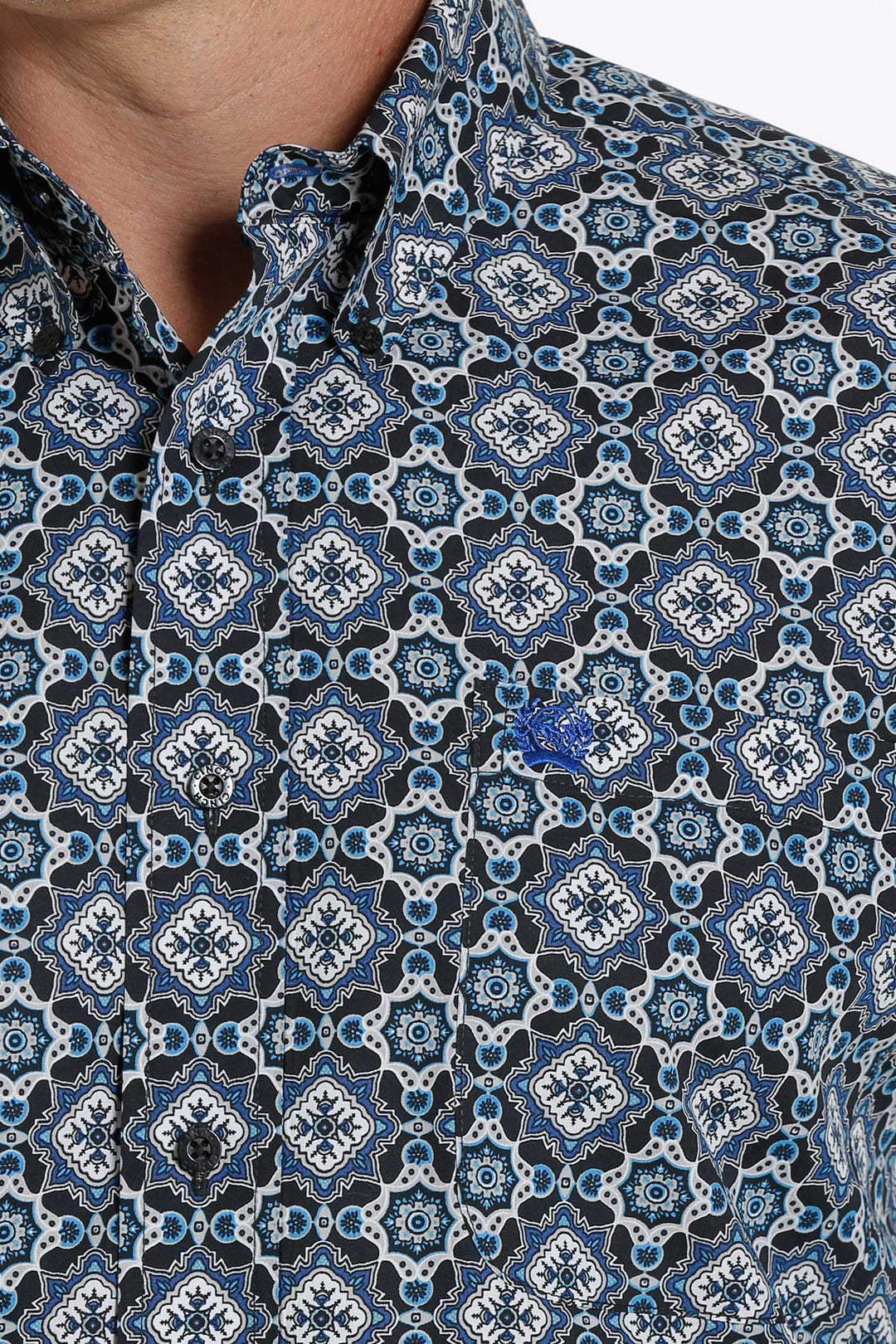 Cinch Men's Black and Blue Medallion Print Long Sleeve Shirt