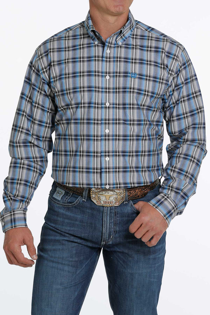 Cinch Men's Blue Plaid Long Sleeve Button Down