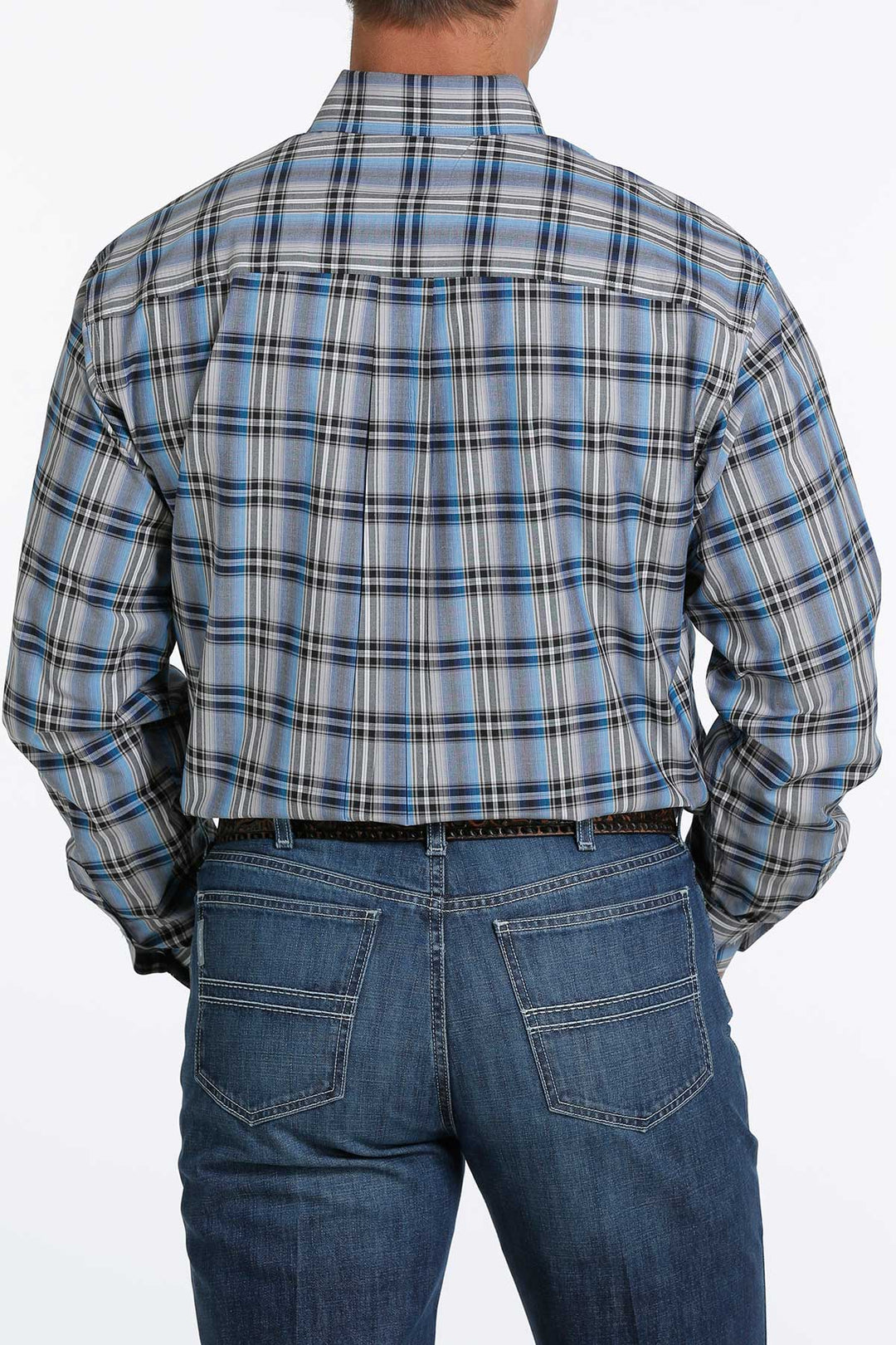 Cinch Men's Blue Plaid Long Sleeve Button Down