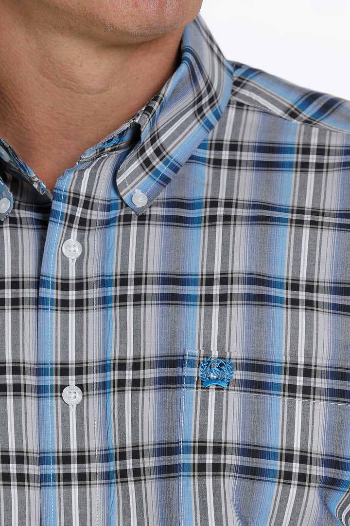 Cinch Men's Blue Plaid Long Sleeve Button Down