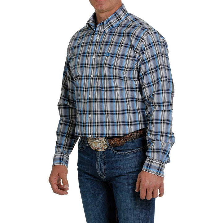 Cinch Men's Blue Plaid Long Sleeve Button Down