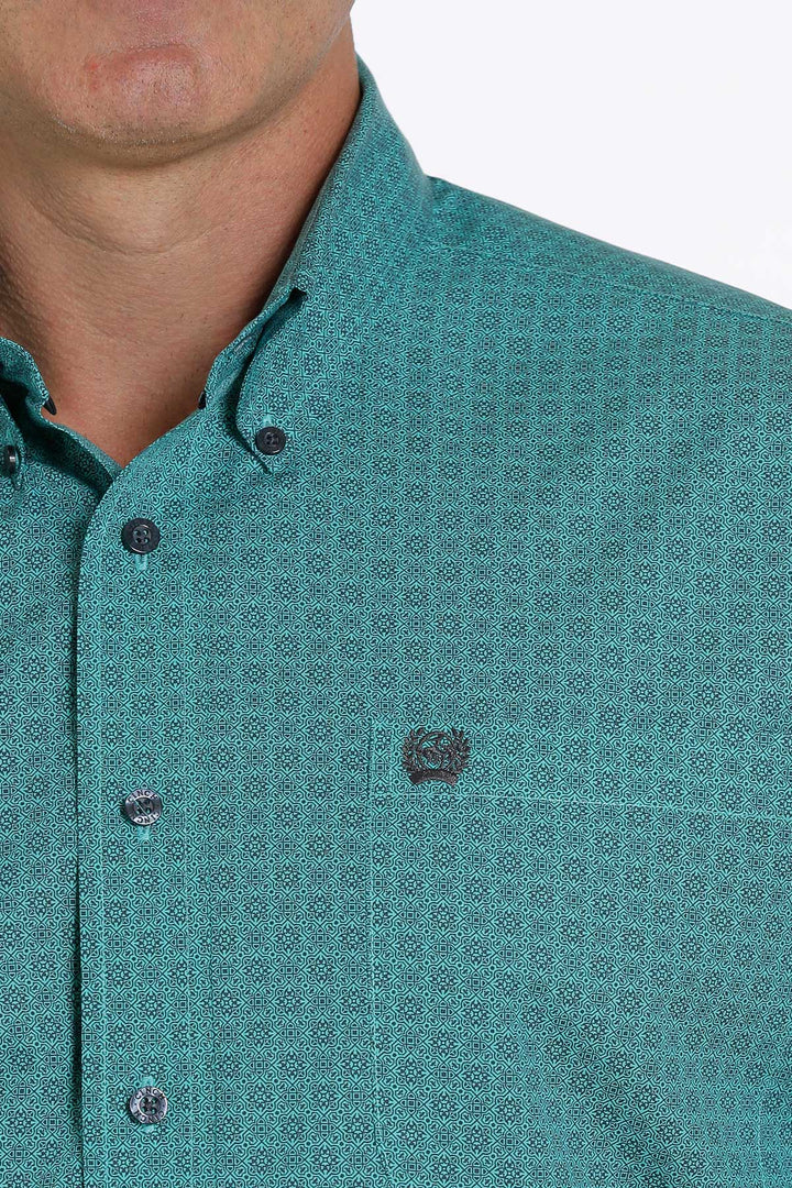 Cinch Men's Charcoal and Turquoise Printed Button Down Shirt