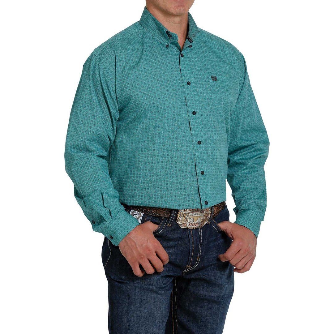 Cinch Men's Charcoal and Turquoise Printed Button Down Shirt