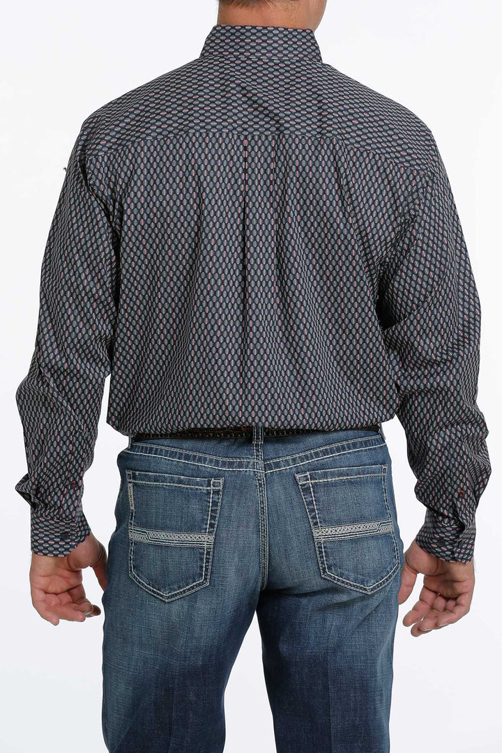 Cinch Men's Sporty Print Stretch Button Down Shirt-Dress Blue