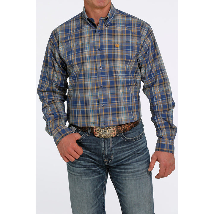 Cinch Men's Royal Blue Plaid Western Long Sleeve Shirt
