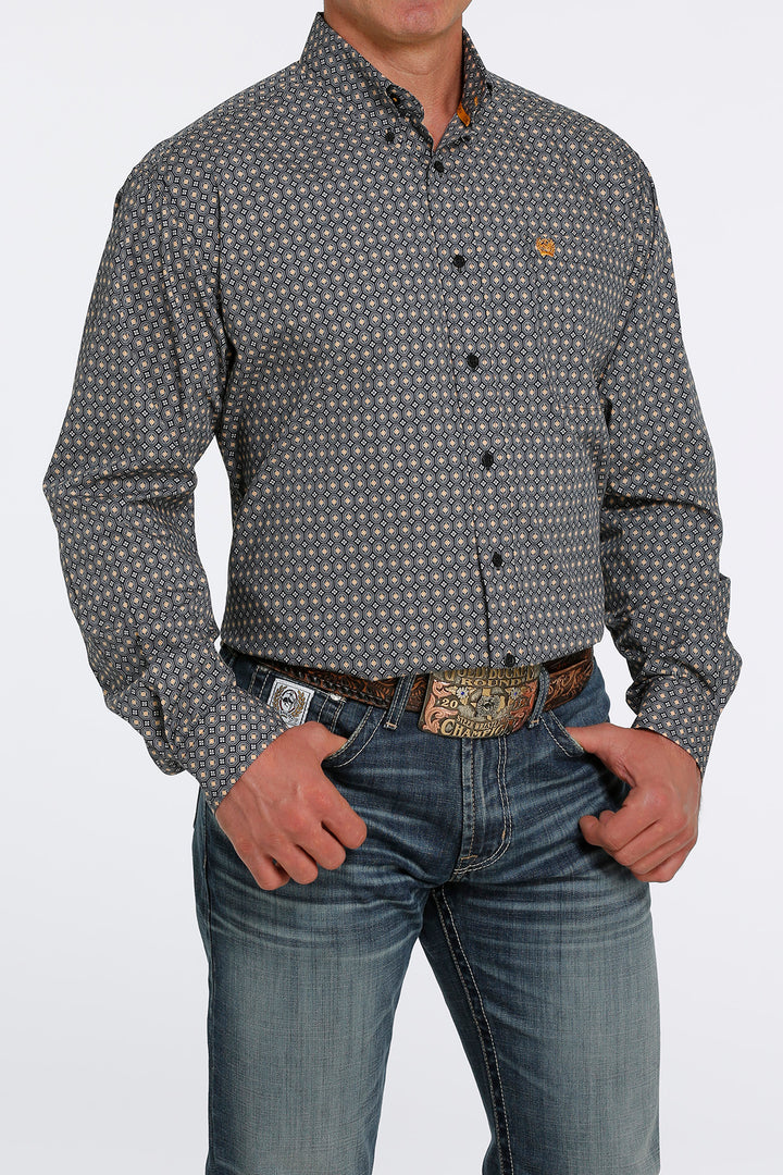 Cinch Men's Navy and Gold Medallion Button Down Western Shirt