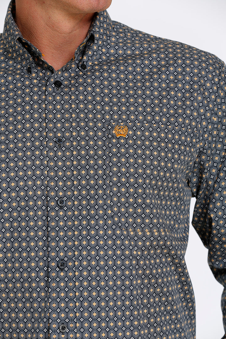 Cinch Men's Navy and Gold Medallion Button Down Western Shirt