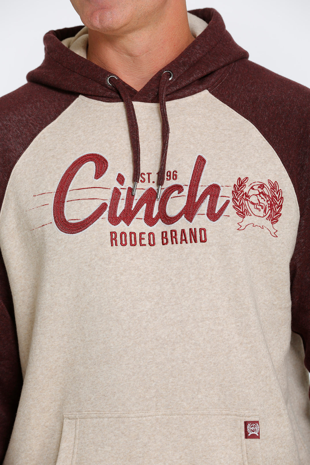 Cinch Men's Khaki and Burgundy Logo Hoodie