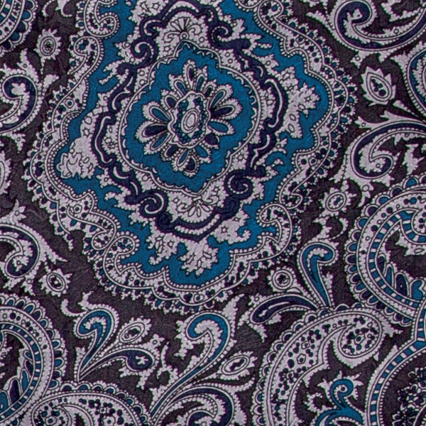 Wyoming Traders Blue and Silver Paisley Jacquard Silk Scarf