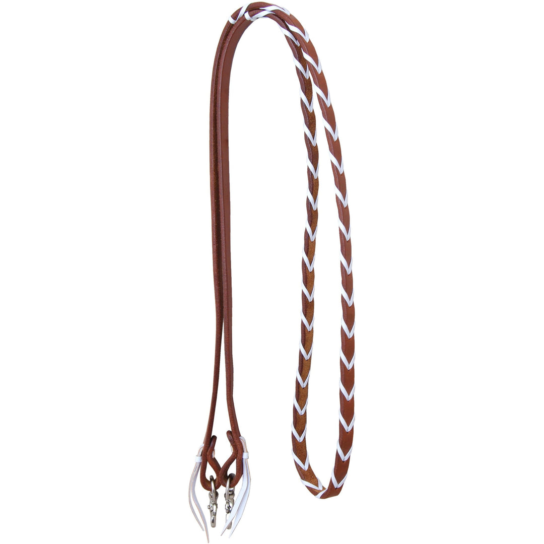 Rafter T Ranch Harness Leather Barrel Reins With White Platt
